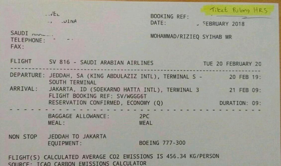 Viral, Tiket Kepulangan Habib Rizieq di Tanah Air…