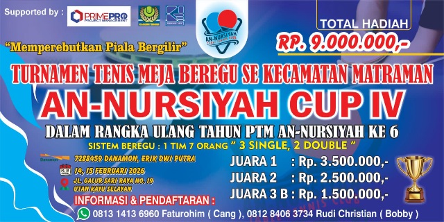  PTM An-Nursyiah Cup IV Segera Digelar, Turnamen Bergengsi Tenis Meja Beregu Se-Matraman