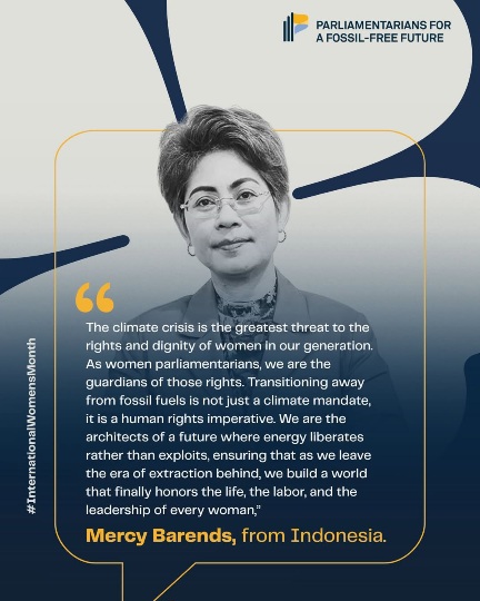  Mercy Barends Tergabung di Koalisi Parliamentarians for a Fossil-Free Future: Transisi Energi Fosil Adalah Keharusan Hak Asasi bagi Perempuan